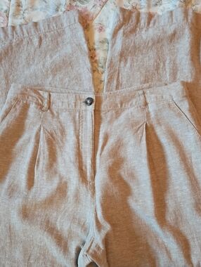 Reitmans Linen‑Blend Structured Pants – Size 14 – Sand Beige – Tailored Fit